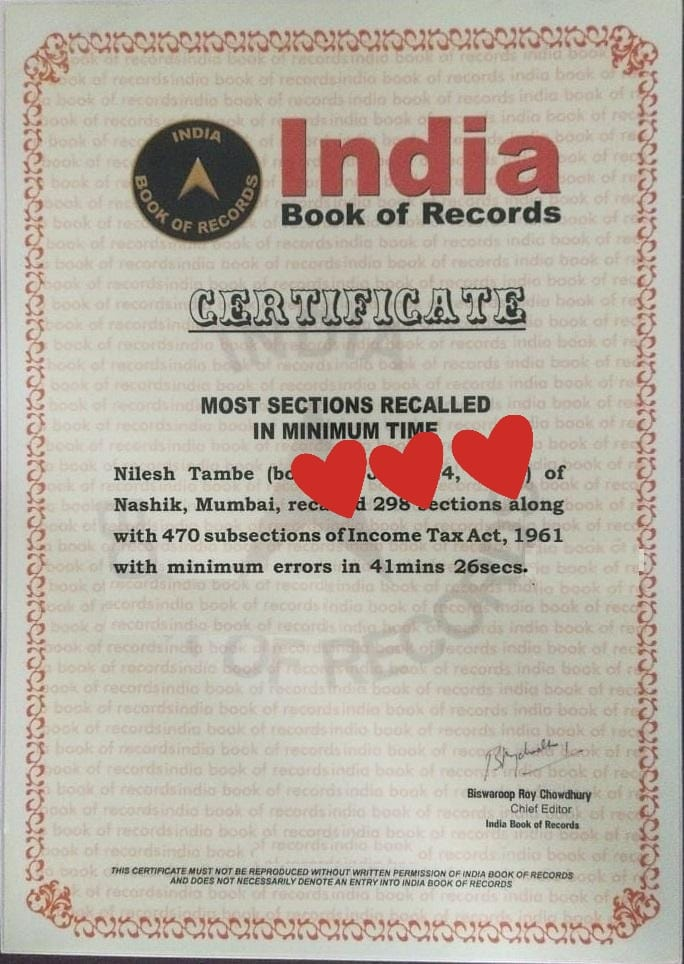 India Book of Records Certificate